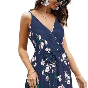 Deep V Neck Floral Adjustable Spaghetti Strap Beach Maxi Dress